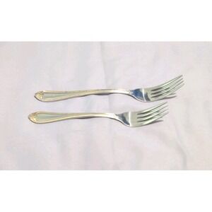 2 Hampton Silversmiths RENEE Stainless Flatware Forks Dinner & Salad Gold Accent